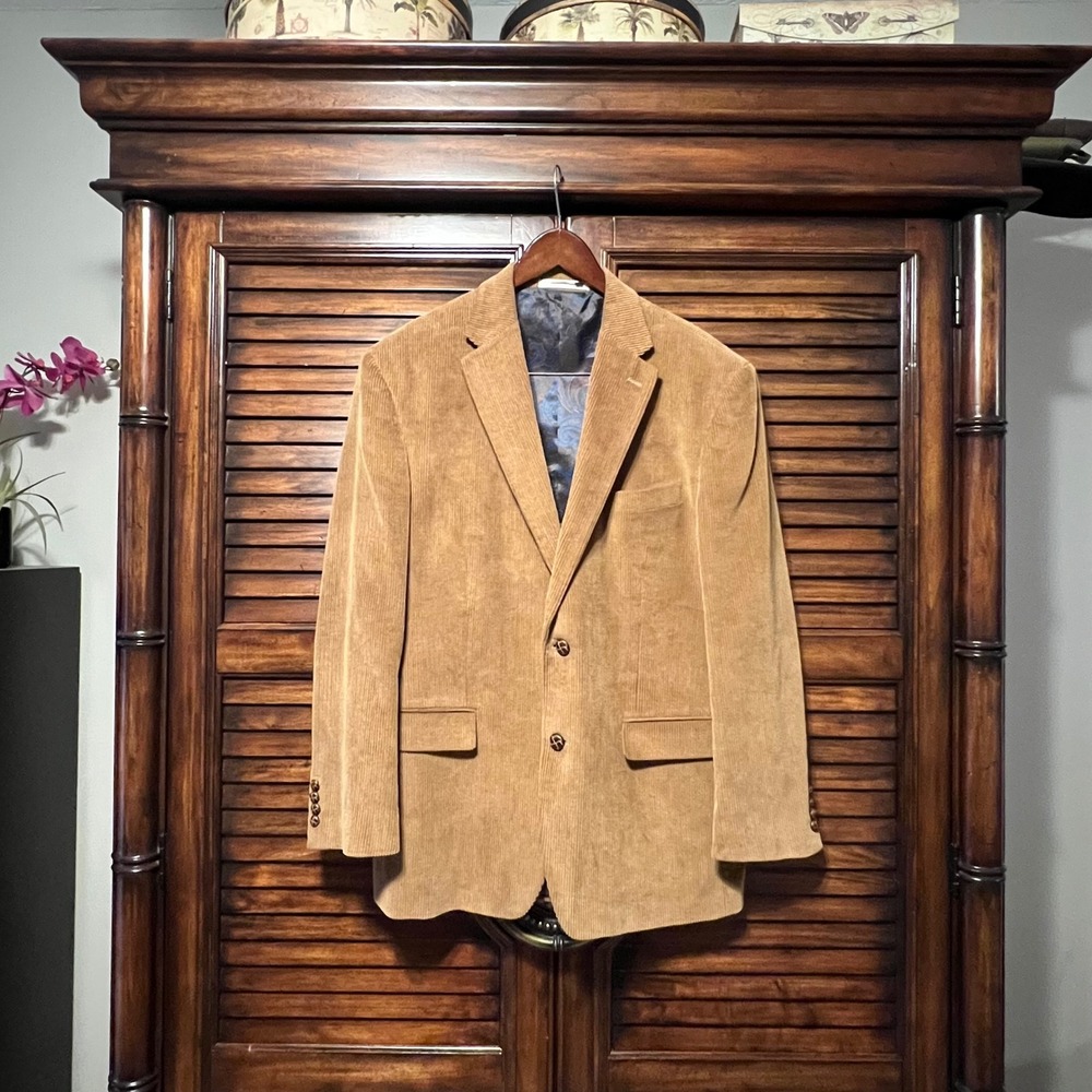Lauren Ralph Lauren Mens 42R Tan Brown Corduroy Sport Coat Blazer Paisley Lining
